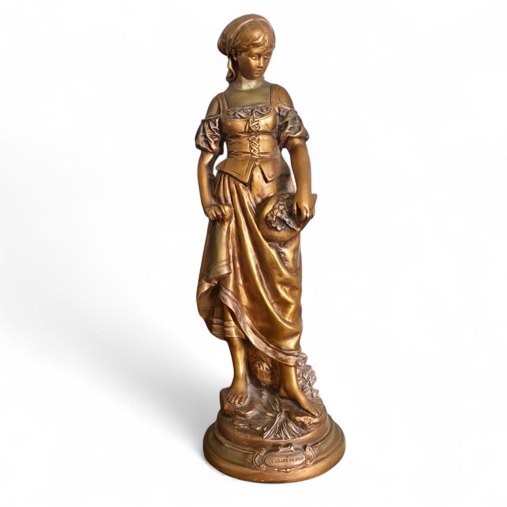 Vintage French Spelter Lady Statue “La Grâce de Dieu” Bronze Old World Decor - Picture 3 of 9